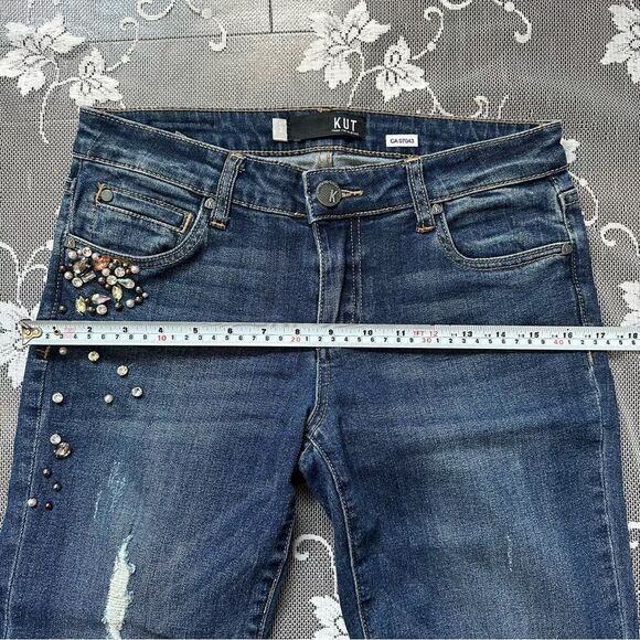 KUT From The Kloth Catherine Ankle Straight Leg Jewel Distressed Jean Size 2 - Picture 11 of 13
